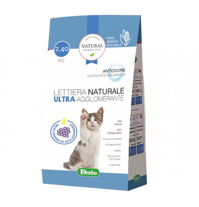 Derbe gatto lettiera natural derma pet ultra agglomerante da 2,4 kg